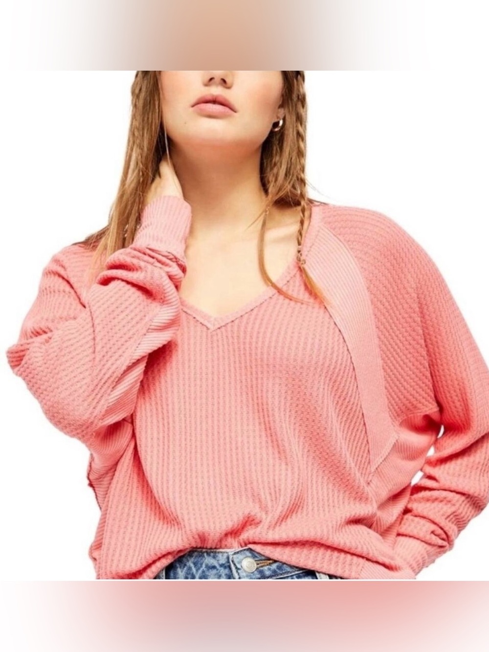 Free People Santa Clara Thermal Top Oversized Coral Size Small